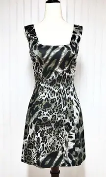 JAY GODFREY Leopard Print Satin Mini Dress Sleeveless Black White Size 0 New