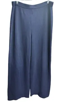 St. John Navy Blue Knit Wide Leg Pull On Ribbed Pants Women’s Size 10