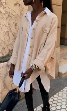 Free People Scout Waffle Knit Shacket Shirt Jacket Size Medium Sand