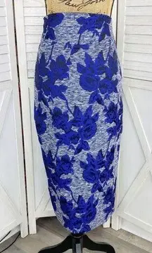 New York & Co Gabrielle Union Pencil Skirt Floral Jacquard Blue 4 Full Zip Back