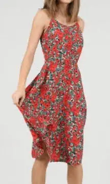 Molly Bracken Envy Red Floral Midi Dress Tie Back Size M