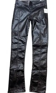 NWT Free People Double Dutch Slit Skinny Pants Faux Leather Coated Black Size S