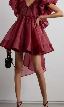 Aje. Gretta Tie-Detailed‎ Gathered Organza Mini Dress Size US 4 AU 8