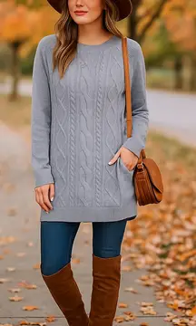 RD Style‎ Gray Cable Knit Tunic Sweater | Women’s Medium