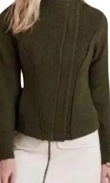 Anthropologie Sparrow Textured Wool Knit Moto Jacket Women's XS Green Full Zip