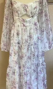 Lulus NWOT  Radiant Afternoon Ivory Floral Cutout Tiered Midi Dress