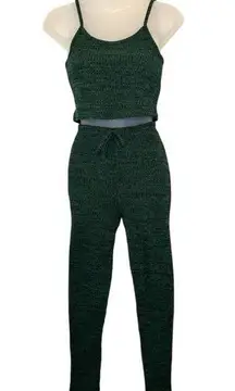 SHEIN Green Ribbed Knit Two Piece Lounge Wear Set Size Small