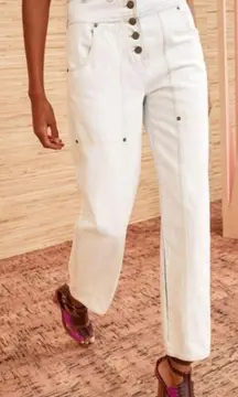 Ulla Johnson August High Waist Pant In White Wash Multi Button NEW 12