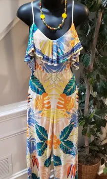 Flying Tomato Women Wide Leg Jumpsuit Small Multicolor Rayon Sleeveless Ruffle