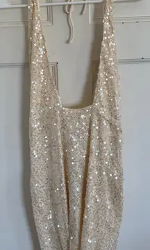NWT Superdown ivory sequin plunge neckline mini dress size large