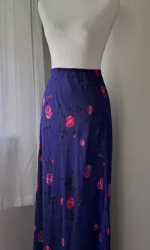 Anna-Bella Sheer Purple & Pink Floral Print Elastic Waist Maxi Skirt w/ Slits