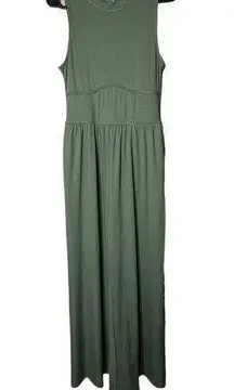 Cider  Solid Green Sleeveless Wide Leg Jumpsuit