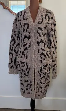 Rachel Zoe Leopard Print Cozy Long Cardigan Sweater Womens Medium Open Front