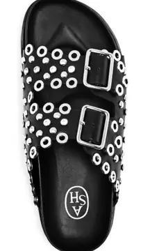 Ash Universe Slide Sandal Black Leather Studded Crystals Birks Flats Edgy Gothic