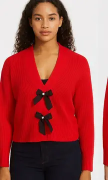 Red Sweater fwith Bow Accents Size M NWOT