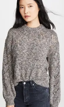 Madewell Pointelle Wool Sweater Small Bubble-Sleeve Marbled Yarn Preppy Chic