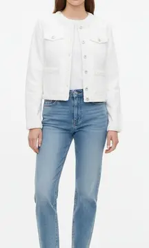 NWT Loft Womens White Braided Trim Cropped‎ Pockets Denim Jacket Size Medium