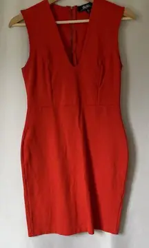 Lulu's bright orange red bodycon sleeveless dress deep v-neck women size medium