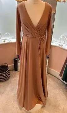 ALLURE BRIDESMAIDS stretch jersey gown long sleeves deep V neckline Sz 12 NWT