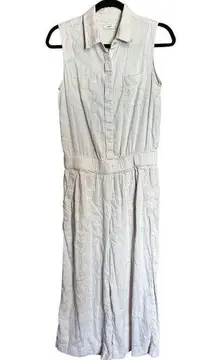 VINCE Wide Leg Cropped Jumpsuit Womens 4 Ivory Linen Blend Sleeveless Collared
