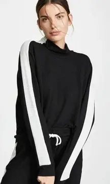 MONROW Black with Gray Stripe Sweat Set - Mockneck & Joggers