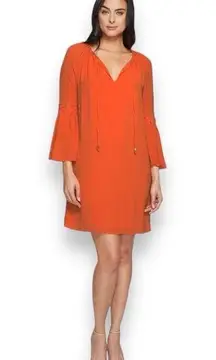 Michael Kors Poppy Orange Lace Bell Sleeve Chiffon Shift Dress Women’s Size XL