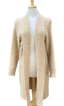 By  Sweater Cardigan Med Open Front Tan Long Cozy Chunky Wool Blend