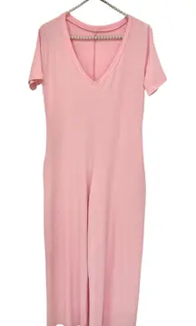 WOMEN’S PINK WIDE LEG V-NECK JUMPSUIT