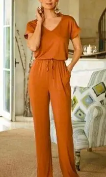 Soft Surroundings  Roslyn Fall Jumpsuit Rust Orange Sz Medium