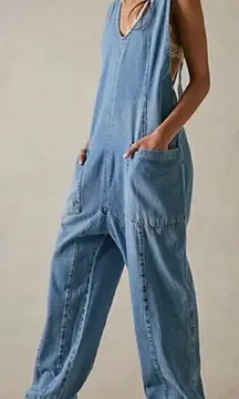 NWT Free People We The Free High Roller Jumpsuit - Kansas light blue - large