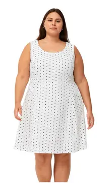 Ellos White Polka Dot Dress Plus Size 32 Sleeveless Skater A-Line Cotton Lined
