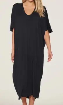 Barefoot Dreams Luxe Milk Jersey Dress Nightgown Caftan Black One Size Petite