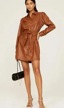 Peter Som Collective Faux Leather Shirtdress Brown Womens Size 4