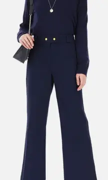 Tory Burch Maddie Cropped Flare Trouser Pants Gold Button Navy Blue Size US 12