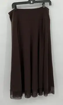 JM Collection‎ Brown Chiffon Hem Pull-On Midi Skirt – Medium Z140