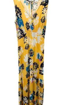 Yumi Kim Yellow Floral Maxi Dress Boho Cottagecore Sleeveless V Neck Summer