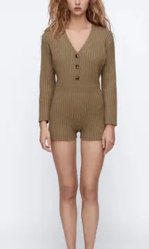 NEW  Blogger Taupe Brown Short Knit Jumpsuit