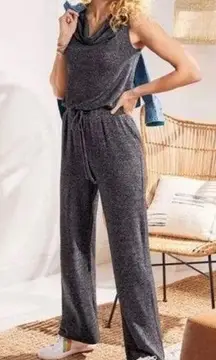 NEW Soft Surroundings Jumpsuit Grey Black Marabella Cowl Neck Drawstring Large