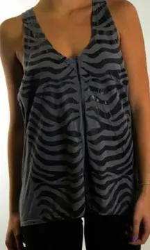 Gypsy 05 Kate Zebra Tank Black Shiny Foil Animal-Print Edgy Muscle Tee Tank Top