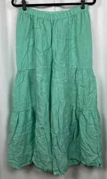 Match Point Teal Linen Tiered ChaCha Wide Leg Pants Sz.M
