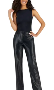 Kasper Womens Faux Leather Pants Size Small Black High Rise Pull On Office Chic