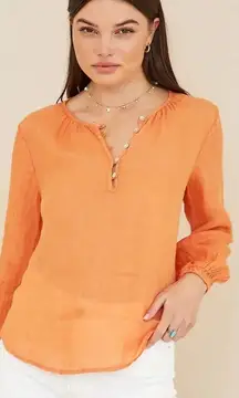 Bella Dahl Long Sleeve Button‎ Loop Pullover Top Orange Size Small