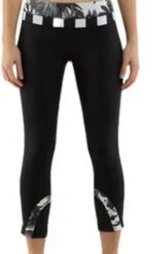 Lululemon Run Inspire Crop Leggings Yoga Running Pants Black Floral Gray 8