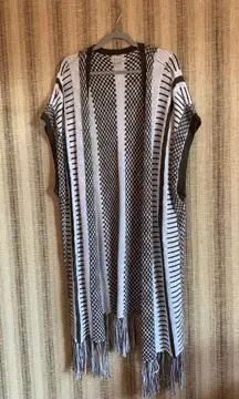 Full Body Length Cardigan Size XL Brown/White Short Sleeve Women Western