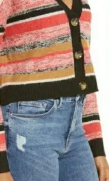 BP Nordstrom Striped Button Down Cardigan Sweater Black Mark Stripe NWT XS