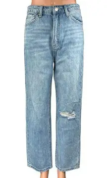 NEW Insane Gene Blue Distressed High Rise Straight Wide Leg Denim Jeans Pants 26