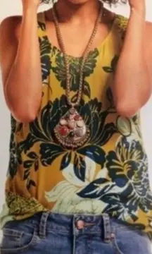 Van Heusen yellow floral light weight tank blouse size Small