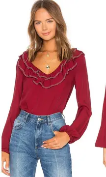 Tularosa Heather Blouse Ruffle Collar Tassel Tie Back Red Size L