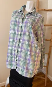LL Bean Fleece Lined Shirt Jacket Shacket Womens Size XL Purple Green Oversized