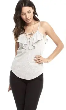 Chaser Baby Rib Ruffle Criss Cross Cami NWOT White